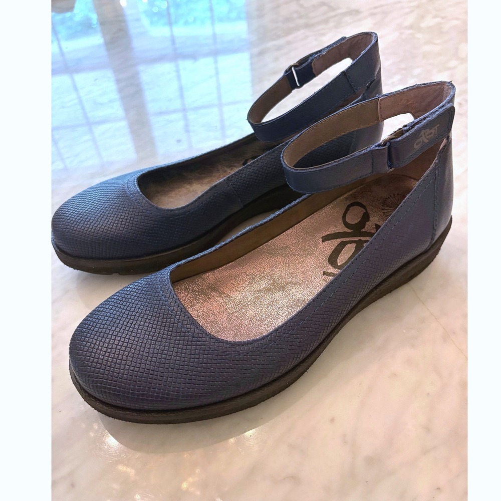 OTBT‎ Scamper Navy Blue Ankle Strap Comfort Flats Leather Womens 8 Mary Jane